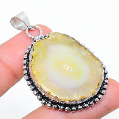 Natural Yellow Solar Quartz Gemstone 925 Sterling Silver Pendant 2.01" G4d13