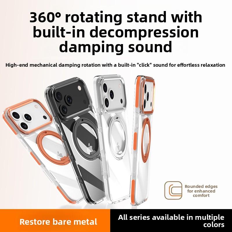 360 Rotating Kickstand Transparent Magnetic Bicolor Phone Case for iPhone 17 Pro Max 16 Plus 15 14 13 12 11 Shockproof Cover