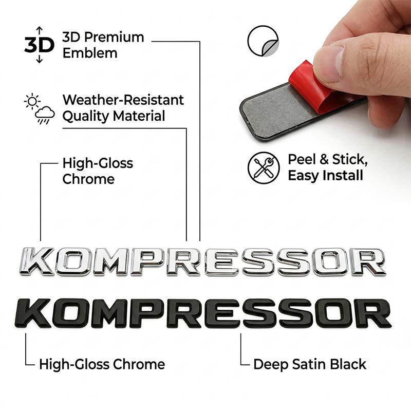 3D KOMPRESSOR Emblem Badge Letters For Benz W203 W204 W211 W210 C SLK Class ABS Glossy Black Chrome Trunk Logo Decal Accessories SL6