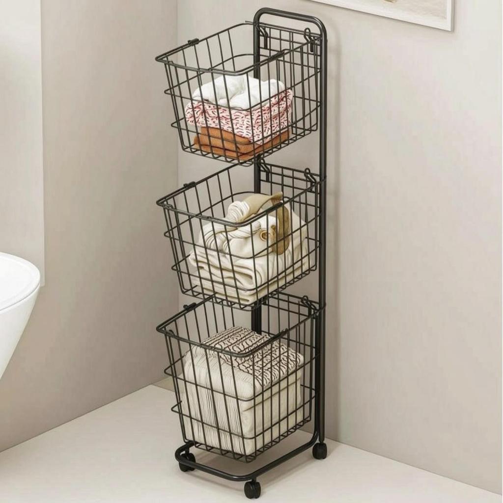 Rolling Storage Basket Cart Mobile Utility Trolley on Wheels for Laundry Room