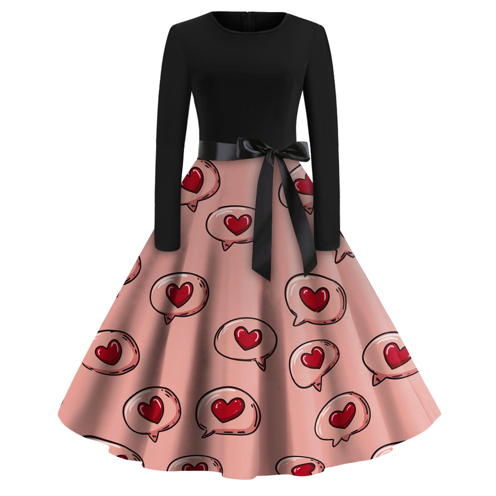 

Женское модное повседневное платье приталенного кроя с круглым вырезом, принтом и длинными рукавами XL арбуз красный