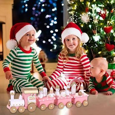 Wooden Christmas Small Train Xmas Ornaments with Snowmen Santa Xmas-themed Train Table Decoration Toy Train Naviidad Gifts