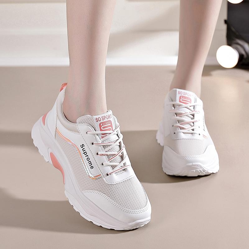 Fashion Sports Womens Single Shoes 2025 New Color Blocking Thick Soled Leather Flat Vulcanized Running Shoes Platform Sneakers