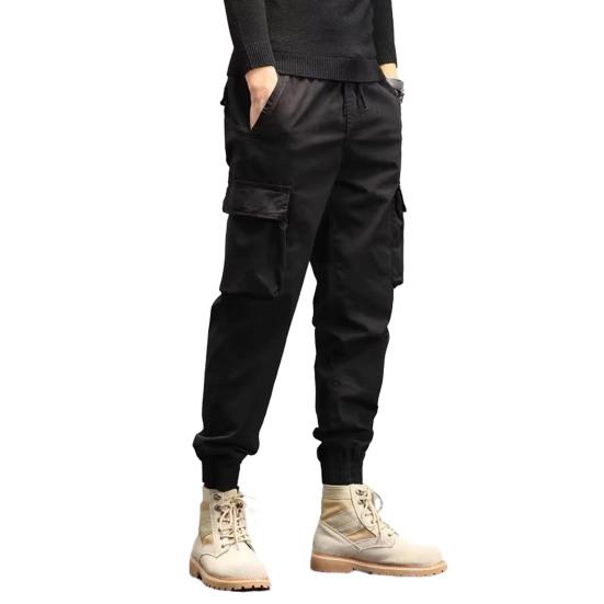

Men Cargo Pants Drawstring Waist Jogger Pants Military Style Outdoor Trousers M чорний