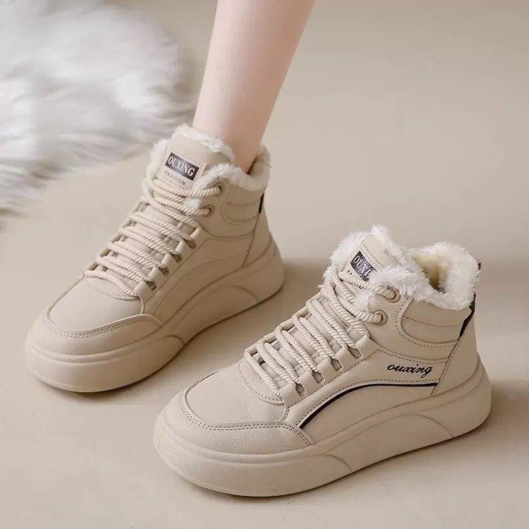 High-top sports cotton shoes women's new winter velvet thickened student board shoes platform versatile casual