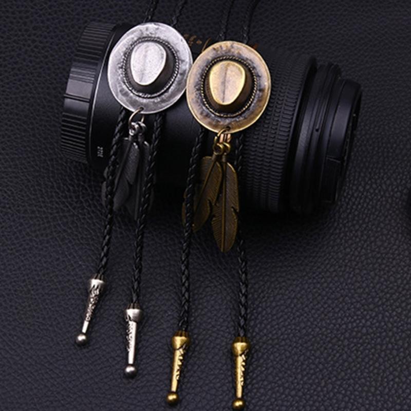Country Style Bolo Tie Feathe Cowboy Jazz Hat Necktie Necklace Costume Accessory