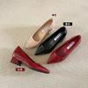 Leather Inner Height Increase French Pointed Head Shallow Mouth Single Shoes Women's Spring and Autumn Versatile Not Tired Feet Thick Heel Low Heel 