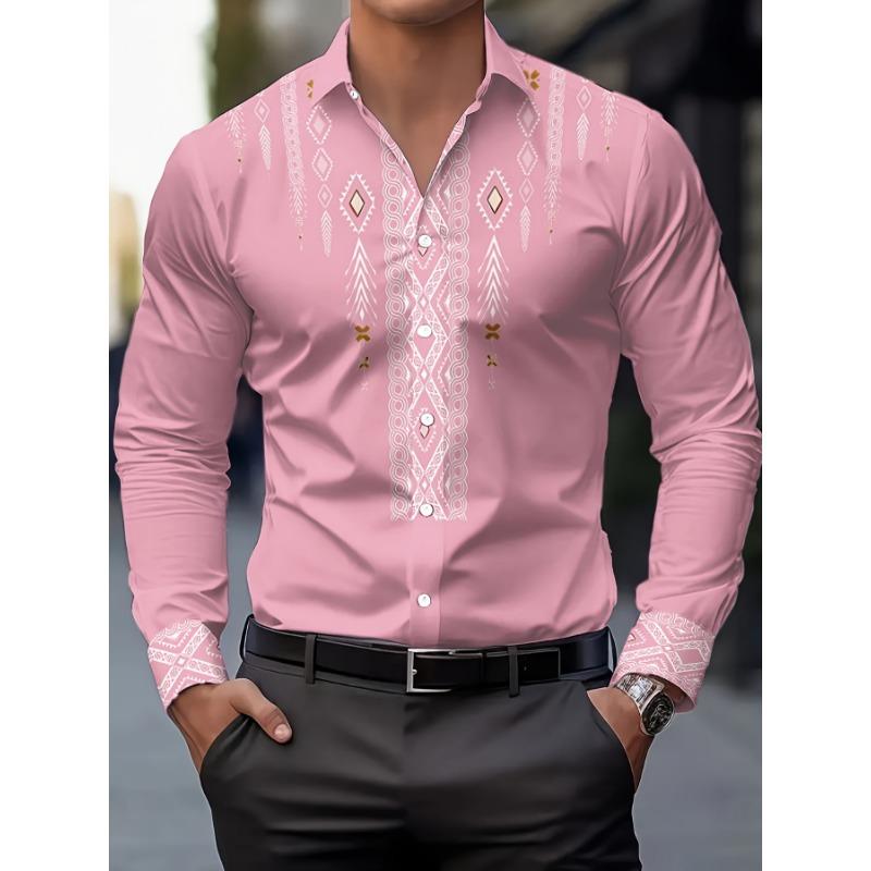 Camicia da Uomo con Stampa Floreale, Casual Traspirante con Collo a Revers e Bottoni, Manica Lunga per la Primavera, Abbigliamento da Uomo, Camicia Formale da Uomo