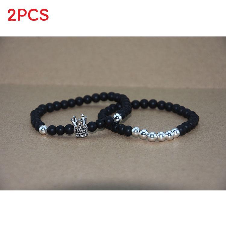 Elegant Copper Bead Bracelet With Micro Paved Zirconia Crown For Couples And Gift Giving