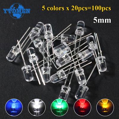 100 Stück/Los 5 Farben F5 5MM Rund LED Sortimentskit Rot/Grün/Gelb/Blau/Weiß Leuchtdioden-Set