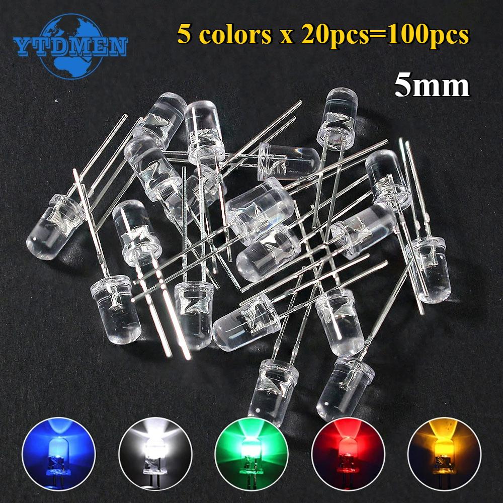 

100pcs/lot 5 Colors F5 5MM Round LED Assortment Kit Red/Green/Yellow/Blue/White Light Emitting Diode Set червоний