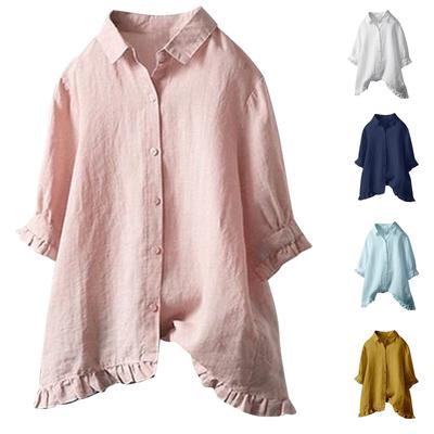 Women's Fashion Casual Single Breasted Ruffle Half Sleeve Shirt Colour Tops
