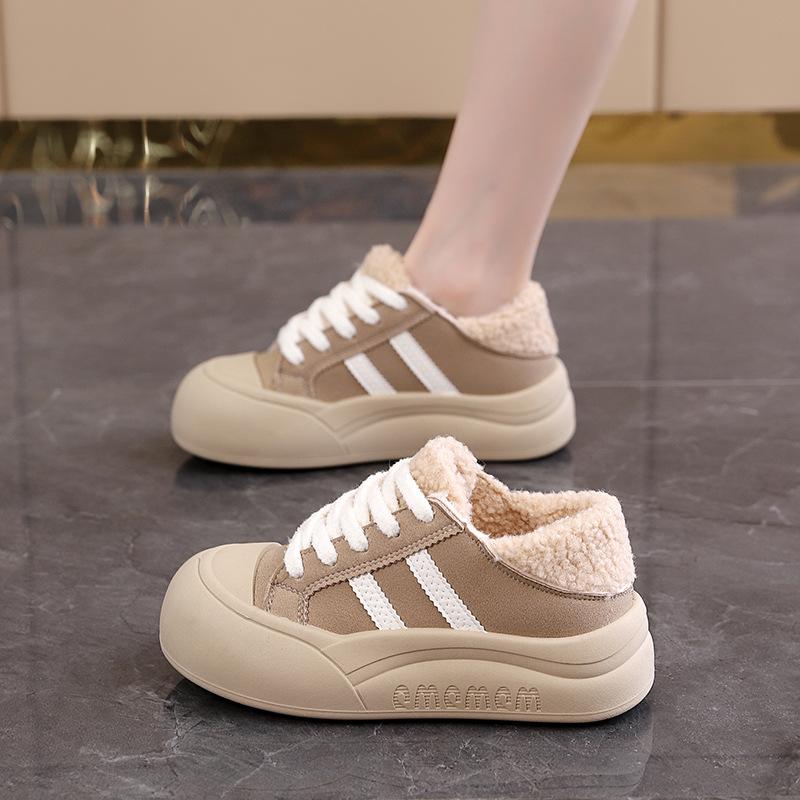 

Повседневные туфли на платформе для женщин, осенне-зимние, в стиле ретро, универсальные плюшевые туфли с круглым носком 35 хаки