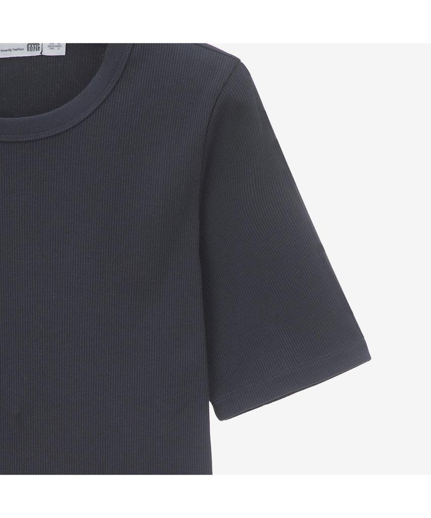 BASIC HOUSE Women'S Ribbed Short Sleeve T-Shirt Dark Grey Lyts3201