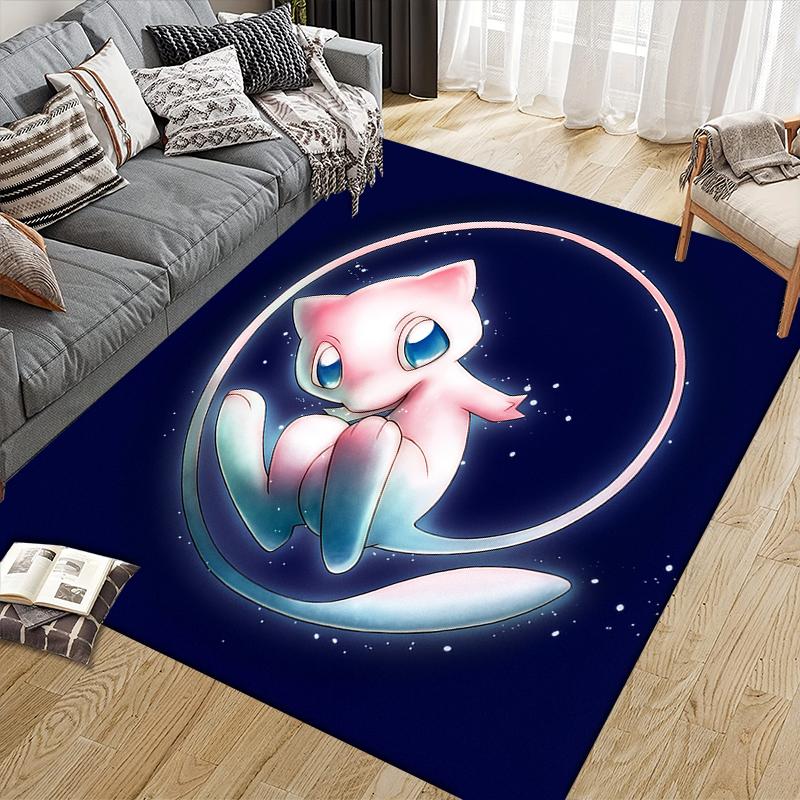 Mew Character Illustration Square Area Rug, Non-Slip Floor Mat for Bedroom, Perfect Gift for Mew Fans.chl