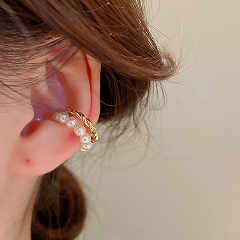1pc Double Layer Twisted Faux Pearl C-Shaped Ear Clip