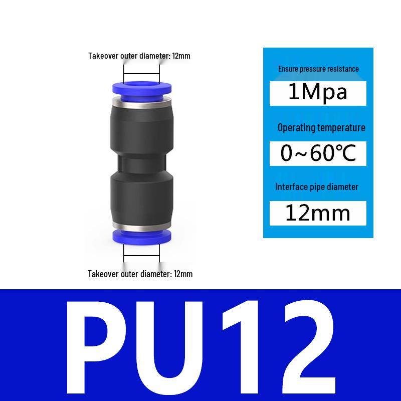 Pneumatic Nylon Air Hose Quick Connect Fittings: PU Straight, PY 5-Way, Cross 4-Way, PZA 3-Way, PE Connector with White/Blue Cap