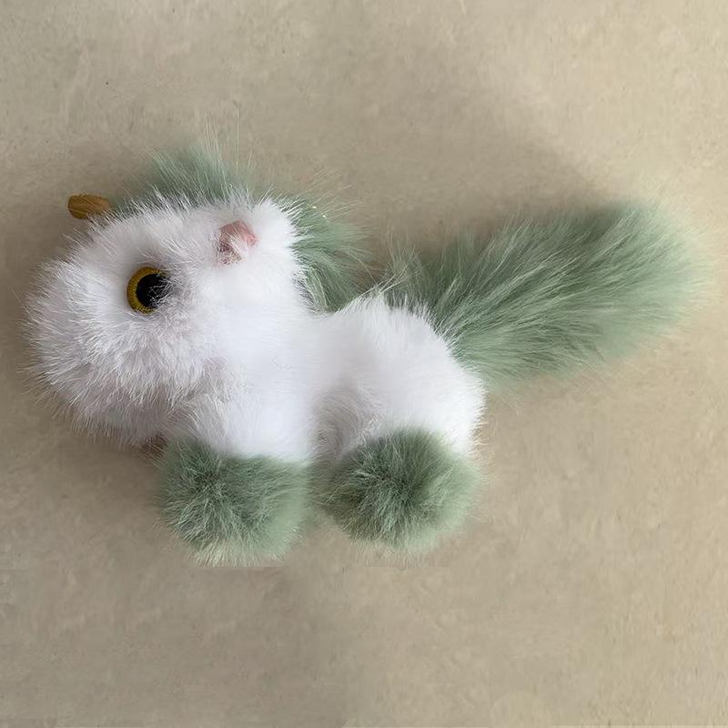 Adorable Faux Mink Fur Unicorn Keychain Pendant - Plush Pony Bag Charm Gift for Girls
