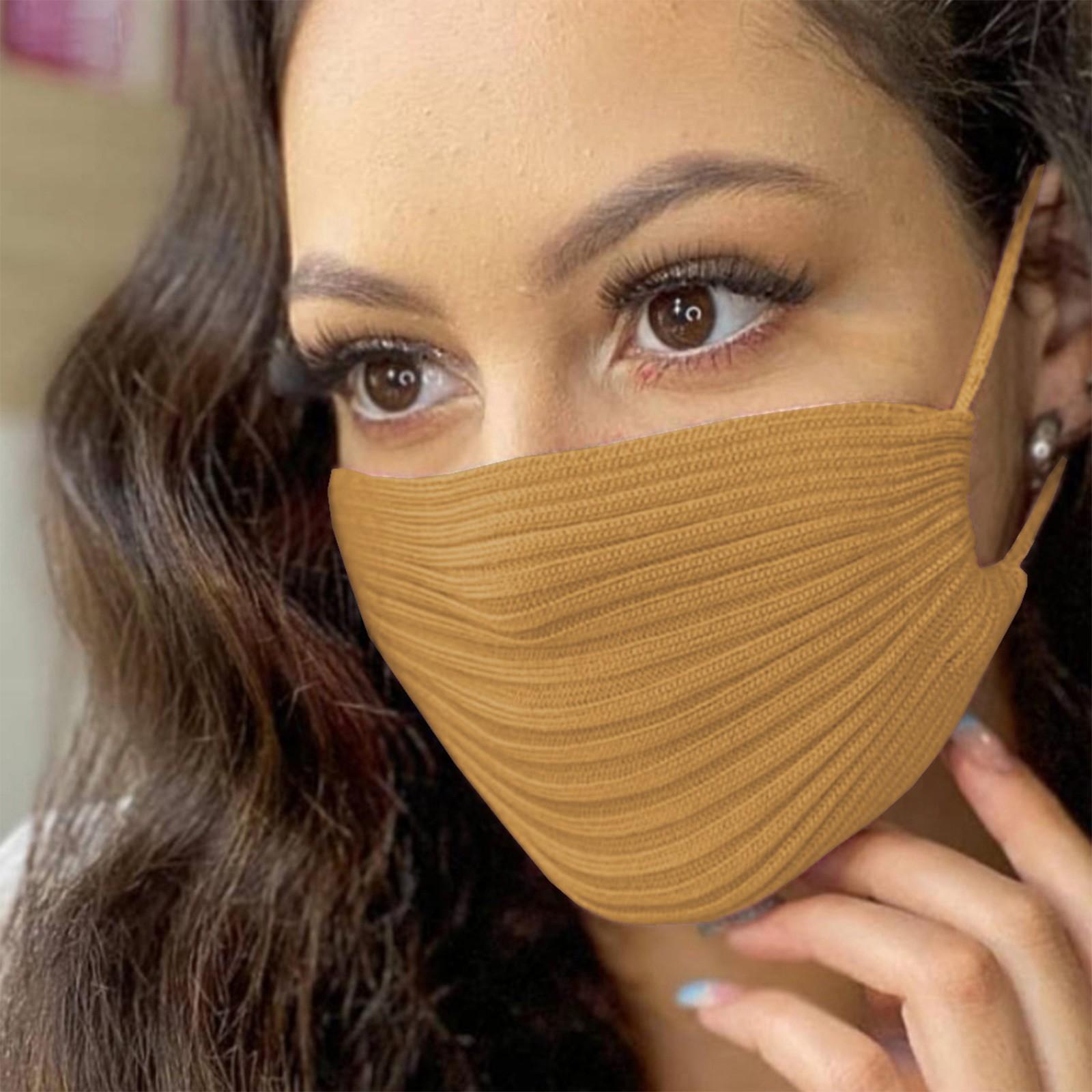 

Уличные моющиеся повторно используемые теплые зимние модные вязаные взрослые дышащие маски бежевый