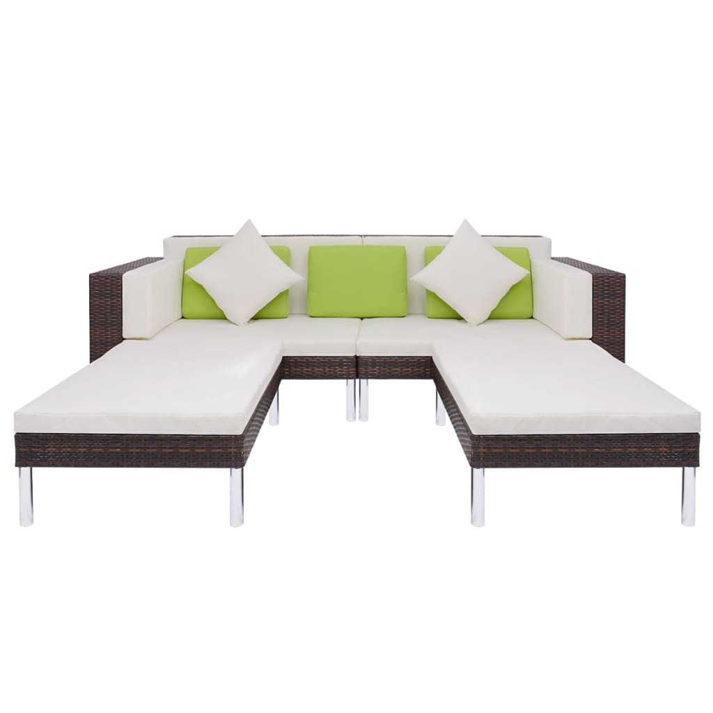 4 Piece Garden Lounge Set with Cushions Poly Rattan Brown