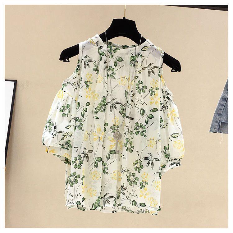 Негабаритная женская летняя шифоновая рубашка с короткими рукавами и цветочным принтом — фото 9