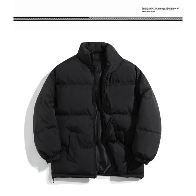 Mens Loose Thick Solid Waterproof Stand Collar Winter Cotton Puffer Jacket