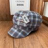 Autumn and winter age-reducing octagonal hat women's retro plaid lace bow beret patch embroidery atmosphere newsboy hat