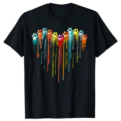 Funny Dog Paws Heart Watercolor Painting Rainbow Graphic 100 Cotton Tshirts Men Tshirt Loose Oversized Streetwear T Shirt