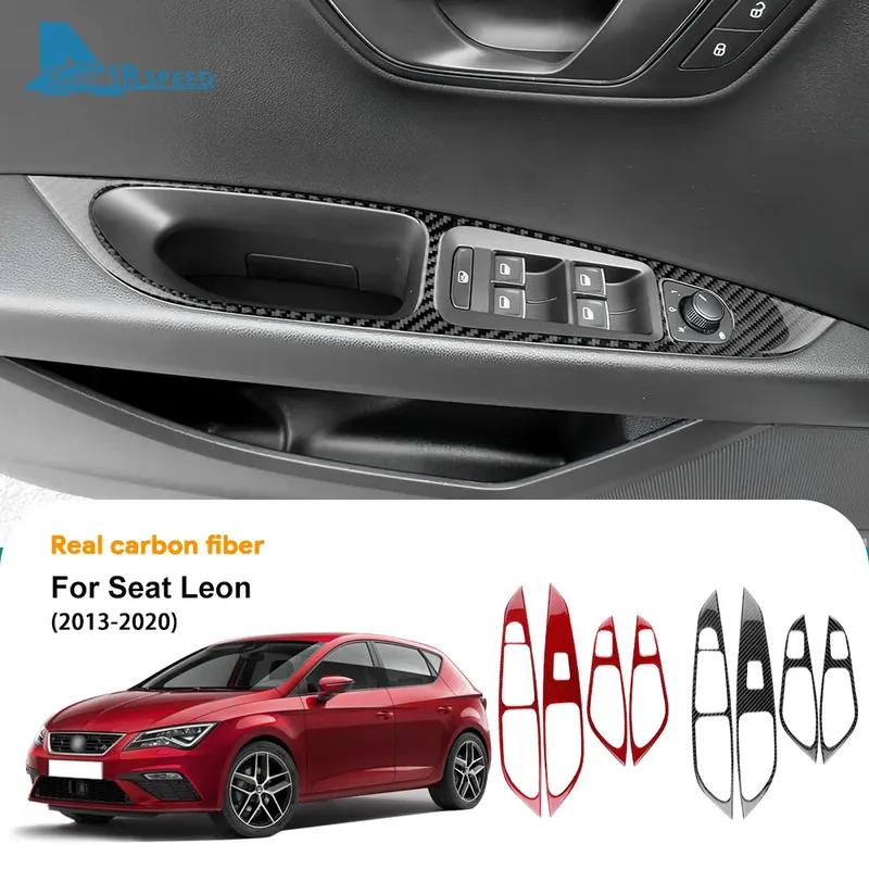 Real Soft Carbon Fiber Sticker For Seat Leon 2013 2014 2015 2016 2017 2018   LHD RHD Car Window Lift Frame Pane Interiol