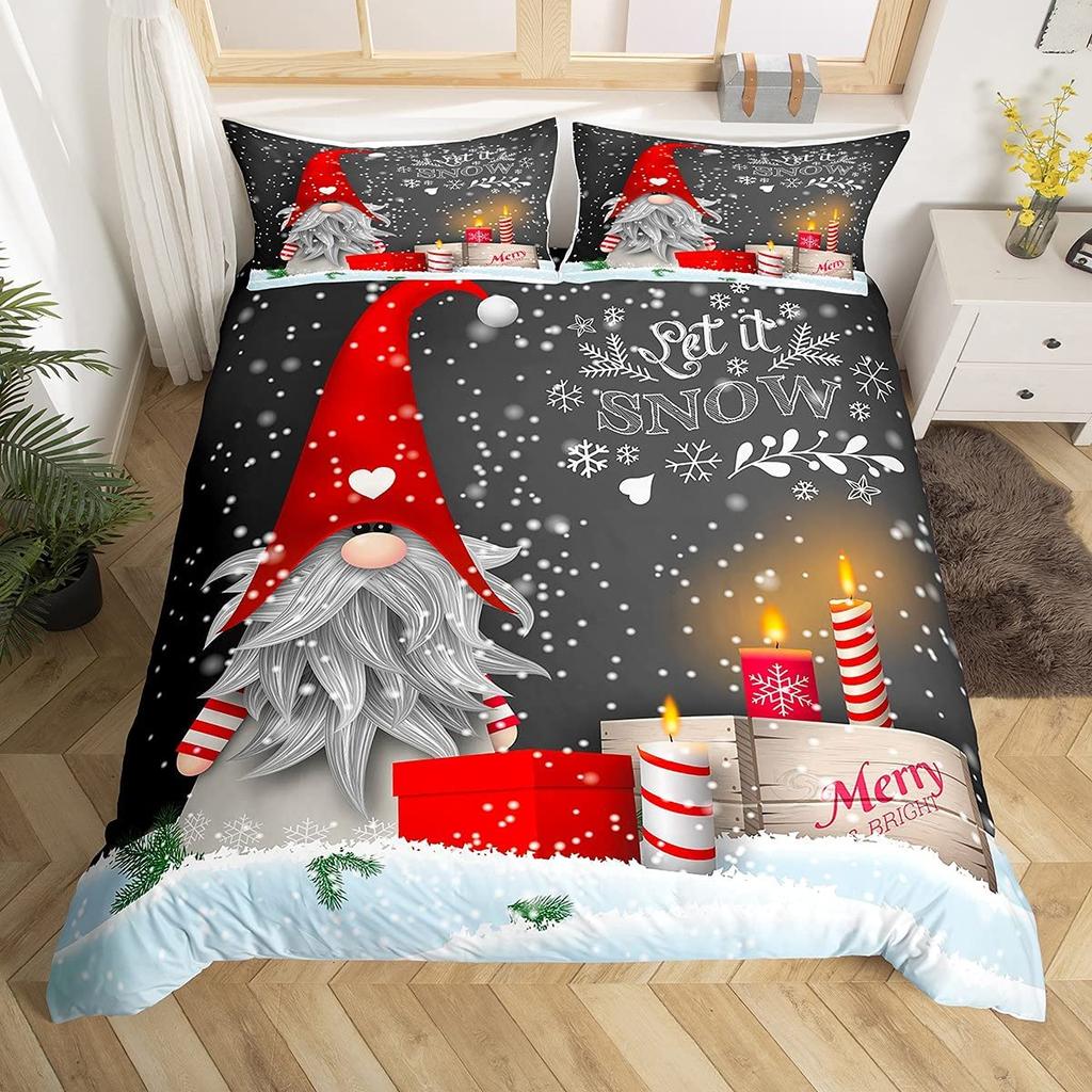 Christmas Gnomes Bedding Set Santa Claus Xmas Comforter Cover Merry Christmas Duvet Cover Set Romantic Candlelight Quilt Cover