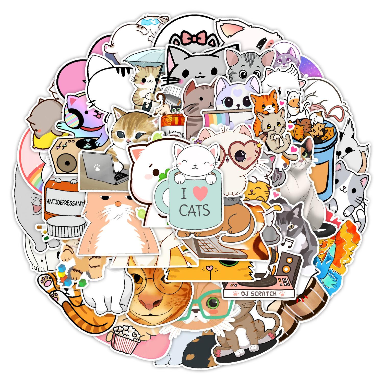 

50 забавных наклеек с кошками, наклейки для справочника, блокнота, ноутбука, бампера автомобиля, скейтборда, бутылки с водой, компьютера, мобильного телефона, мультфильмов, наклеек на автомобиль TQ50-0237