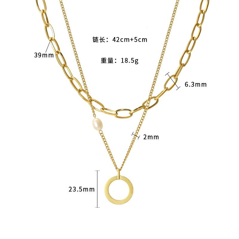 Simple Office Worker Commuter Simple Titanium Steel Double Layer Stacked Wear With Pearl Ring Pendant Jewelry Necklace Women