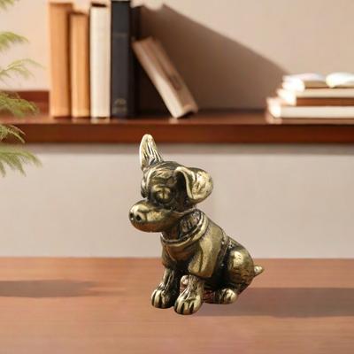 Pirinç Köpek Heykelciği Vintage Yavru Köpek Modeli Mini Hayvan Metal Heykel Heykel Çay Hayvanı