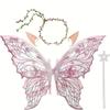 Sparkling Wings Wreath Elf Ear Set Foldable Fairy Cosplay Set Butterfly Wings Set  Themed Party