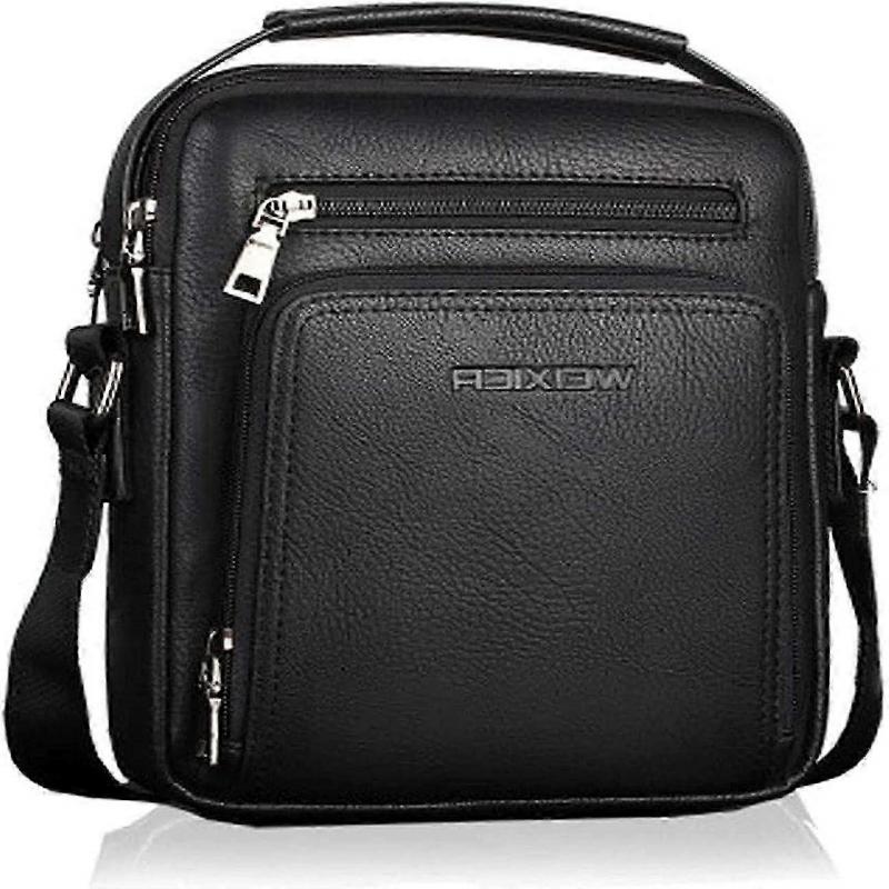 Leather Messenger Bag Men's Crossbody Bags Vintage Shoulder Bag Business Satchel Laptop Bag for Travel Hiking and Working-Black---Black-