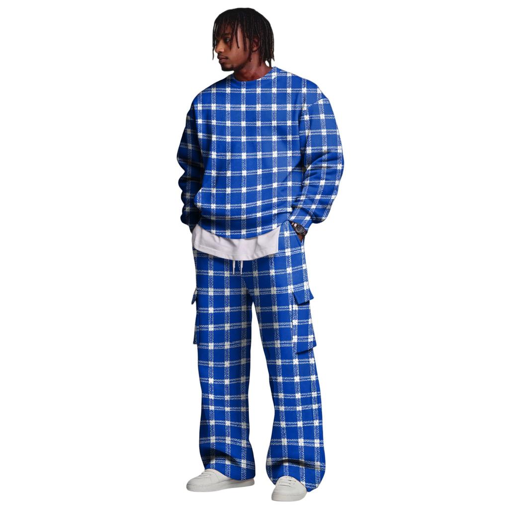 Men's Layer Sweatshirt and Cargo Pants Set with Elastic Waistband
