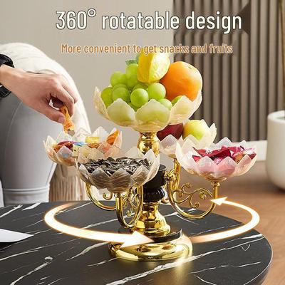 European Style Multi-Layer Crystal Fruit Tray: Light Luxury Golden Round Plate for Home Tea Table