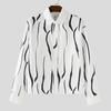 INCERUN Oversized Men Lapel Neck Long Sleeve Striped Casual Loose Shirts