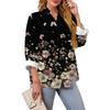 Women's Loose Ruffled Retro Floral Print Stand Collar Long Sleeve Cotton And Linen Top