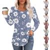 Damski Casualowy Modny Plisowany Okrągły Dekolt Vintage Kwiatowy Wzór Długi Rękaw Koszulka Top