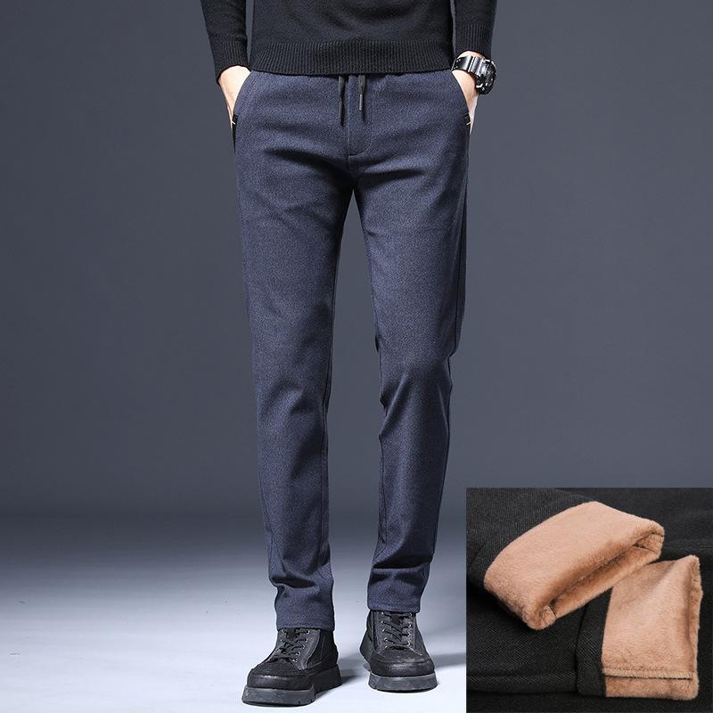 Autumn And Winter Men'S Elastic Waistband With Plush/Regular Brushed Casual Elastic Fashion Trend Versatile Small Straight Leg Pants