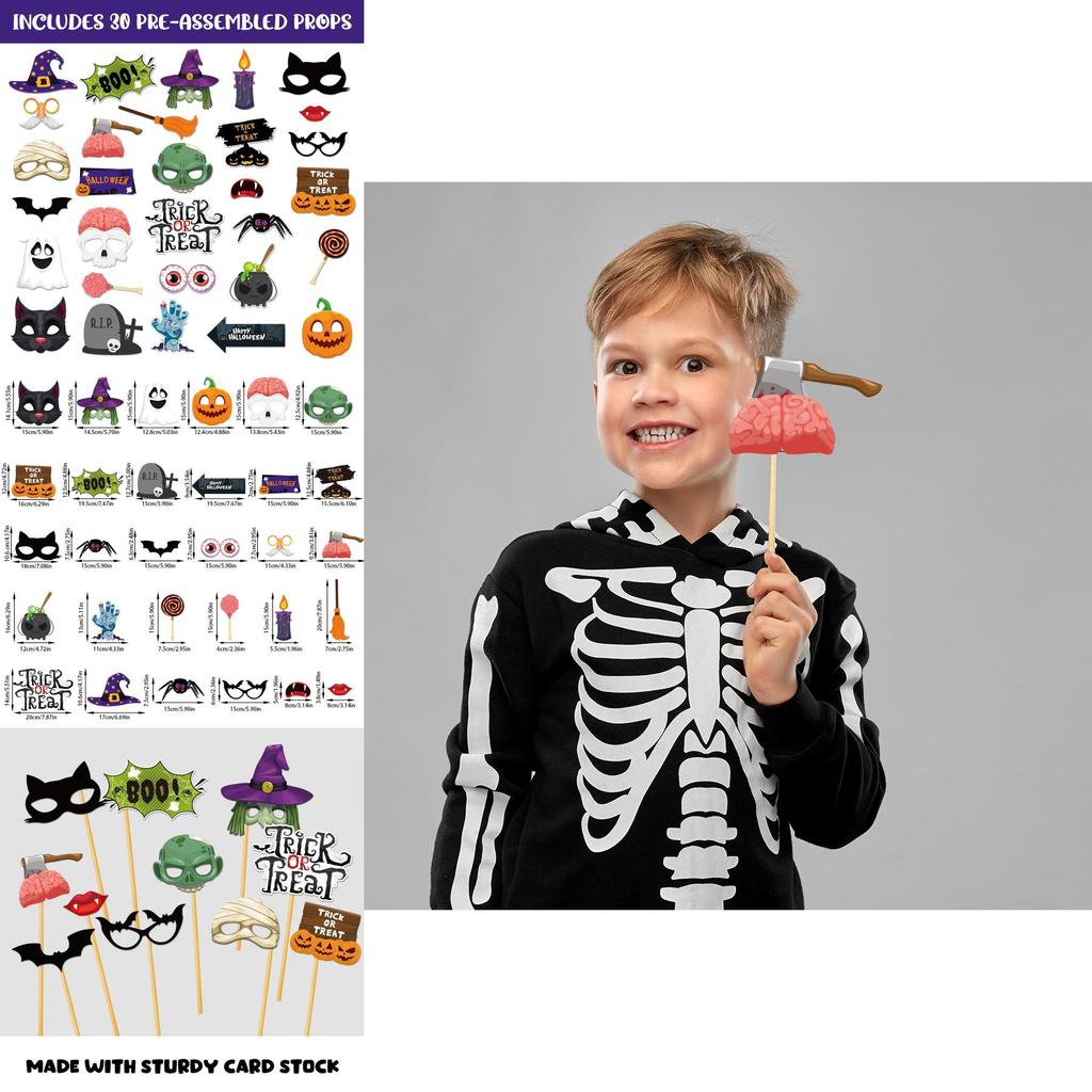 Halloween Photo Booth Accessories 30pcs Paper Party Decor For Celebrations