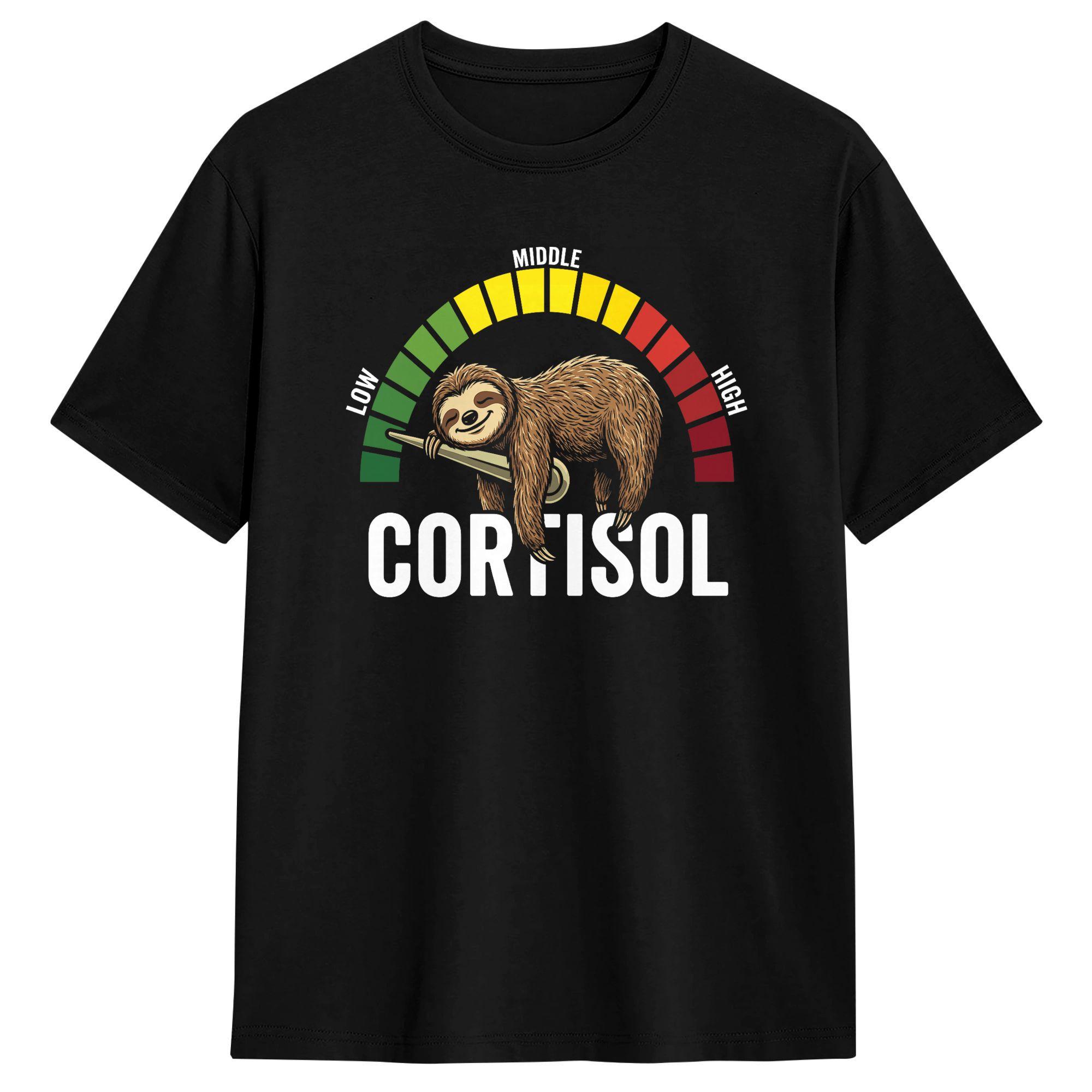 Sloth Low Cortisol Level Meme  Cotton T Shirt For Unisex Beach  Aesthetic T Shirts Crewneck Hipster Tee Shirt Plus Size Tees S