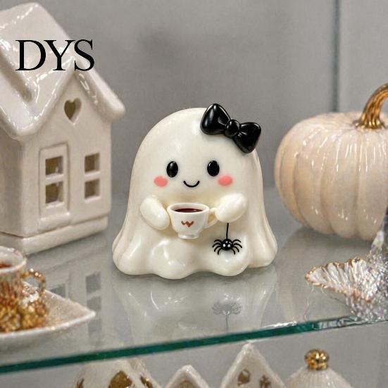Halloween Ghost Decor Resin Figurine, Creepy Witch Hat Statue, Table Pumpkin Reading Ornament for Holiday Party Decoration