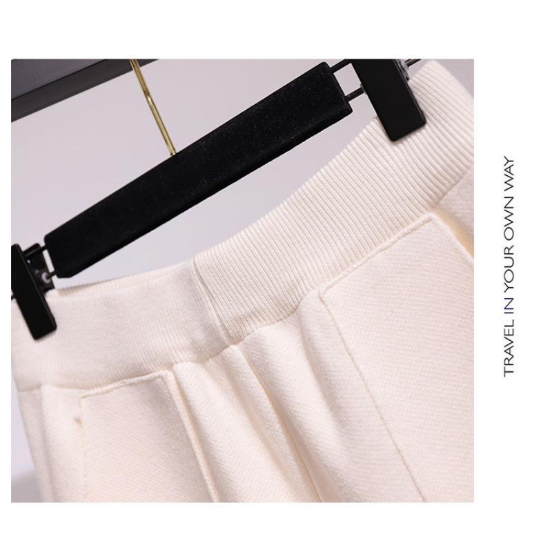 Pletené harémové kalhoty s vysokým pasem dámské podzimní a zimní volné ležérní devítiminutové kalhoty