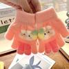 Cartoon gloves grass plum rabbit children's gloves baby full finger thickened warm year old full finger children new gloves cartoon