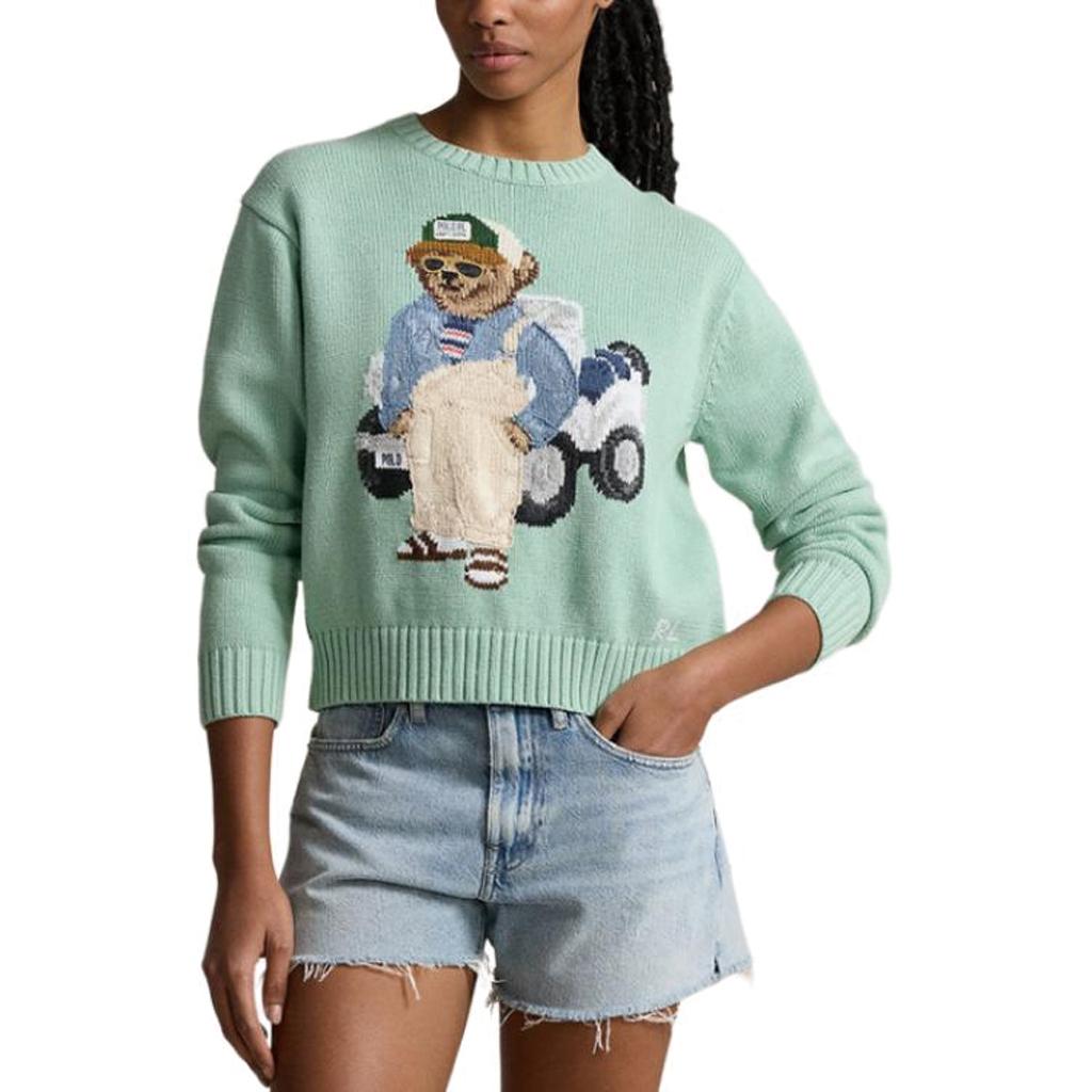 Polo Ralph Lauren SS24 Animal Embroidery Round Neck Loose Fit Pullover Long Sleeve Knit Sweater Women sweater Cerulean WMPOSWENC020947-300