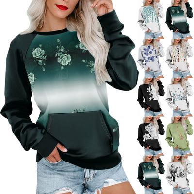 Womens Long Sleeve Sweatshirt Casual Crewneck Cute Pullover Tops Printing Lightweight Sweatshirt With Pocket