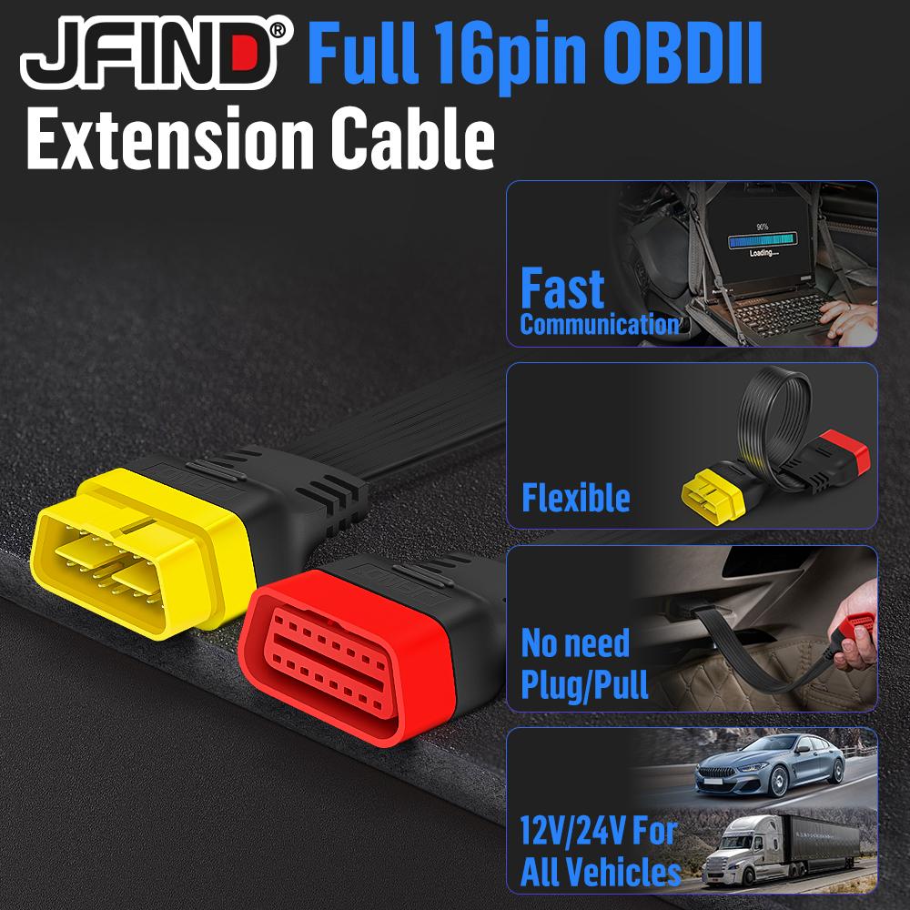 36CM OBDII Full 16 Pin Male To 16Pin Female OBD2 Extension Connector Cable Work with Diagnostic Tool ELM327