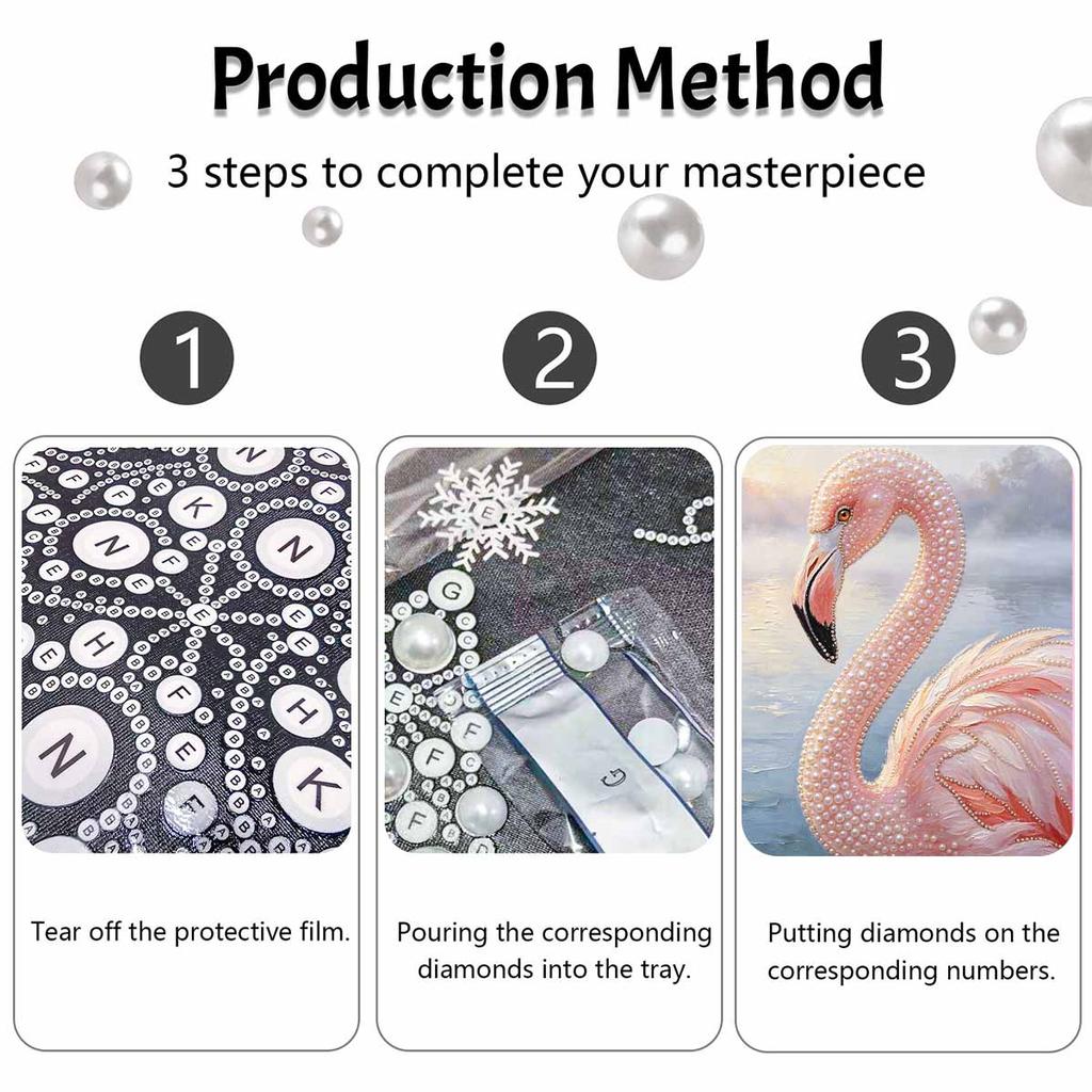 DIY Framed Pearl Painting Kit Pink Flamingo 3D Sparkling Bead Art Canvas Elegant Home Wall Decor Gift for Women Craft Project Decor Idea